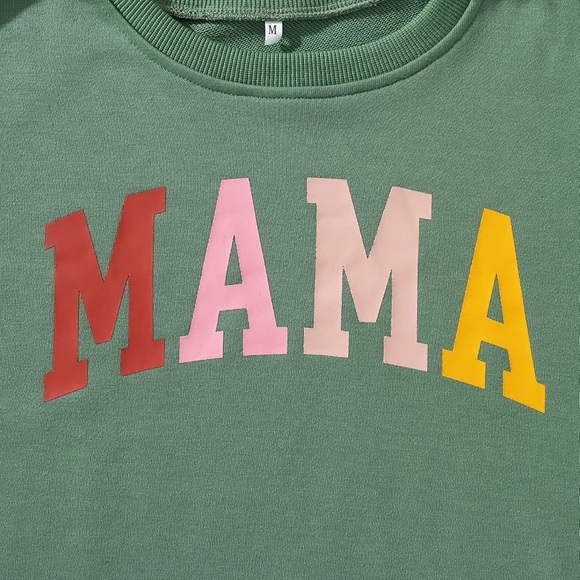 Mama Sweatshirt Women Mama Letter Print Graphic Long Sleeve Crewneck Pullover - Picture 10 of 11